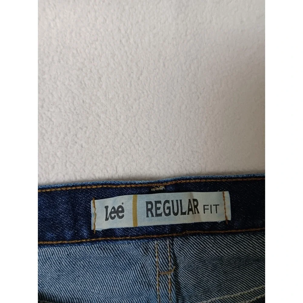 Lee Mens Regular Fit Straight Jeans Blue Dark Wash Denim 36x32 Classic Logo - Picture 3 of 5
